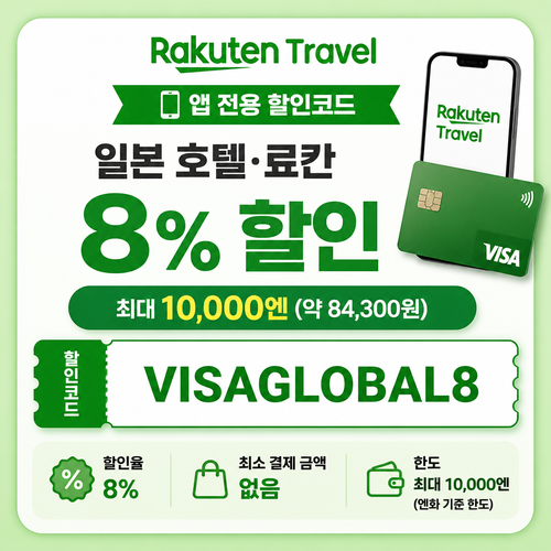 라쿠텐트래블 비자카드 8% 할인코드 · 앱 전용